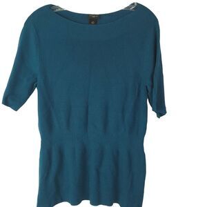 Ann Taylor Petite Women's Stretch Knit Sweater Size‎ L Blue Short Sleeve GUC